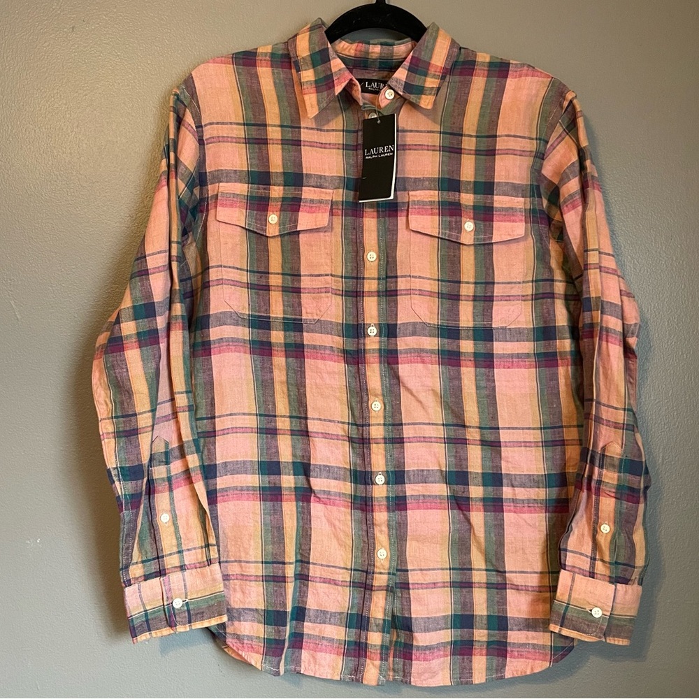 NWT Lauren Ralph Lauren Small Pink Plaid Long Sleeve Button-down Shirt Ret $145!